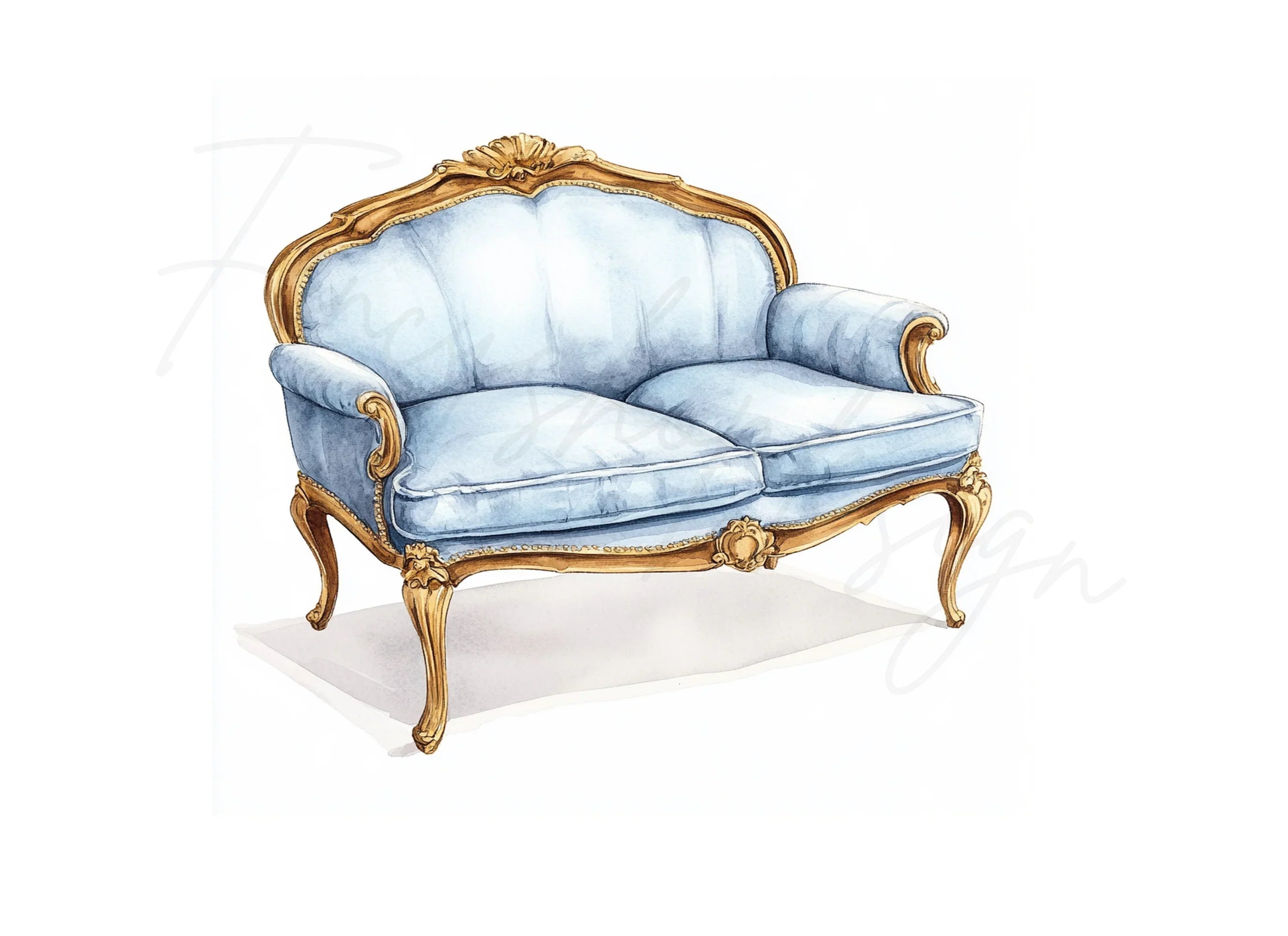 Chic Blue French Armchair Clipart Bundle