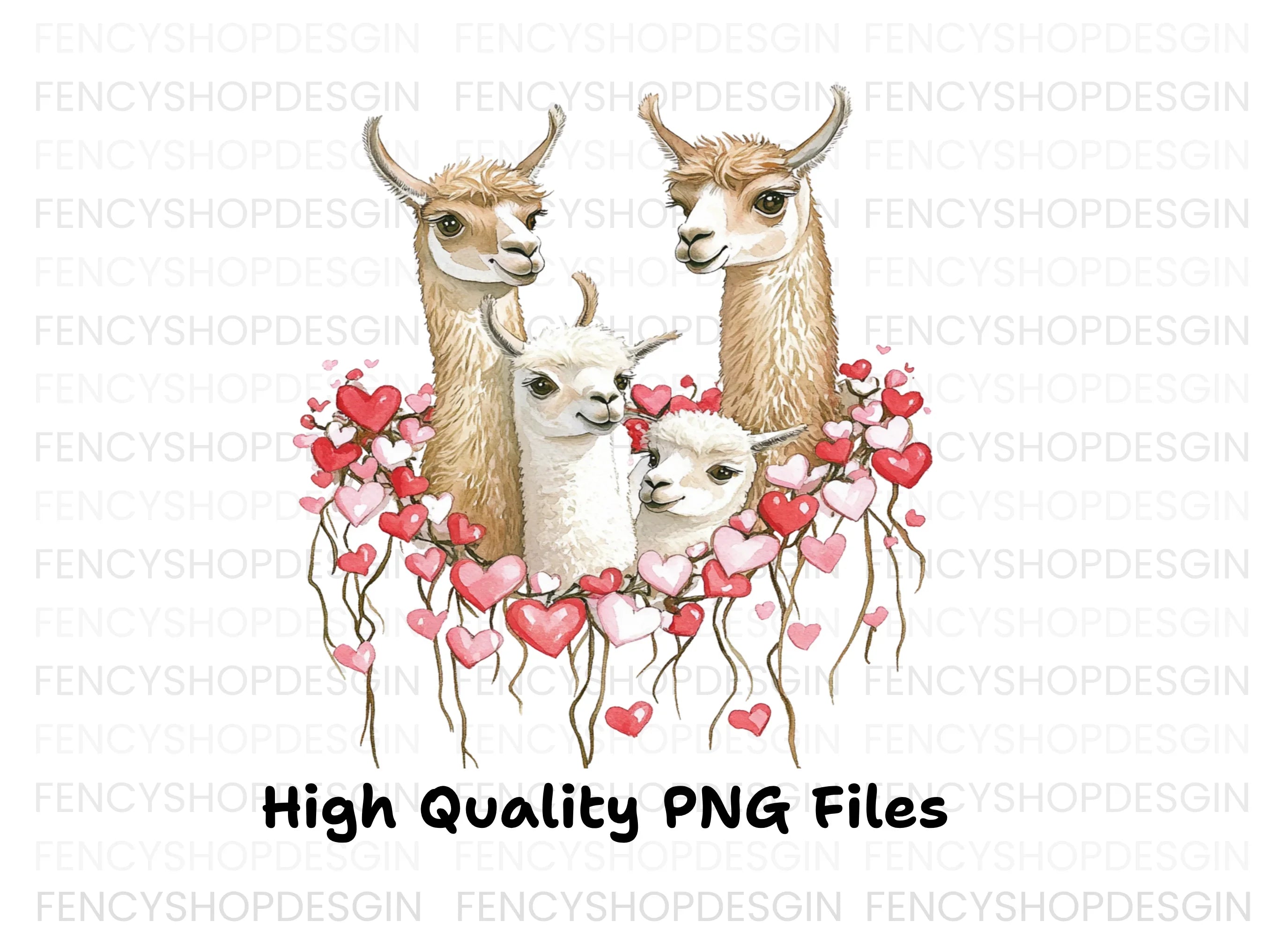 Llama Family with Hearts Clipart Bundle
