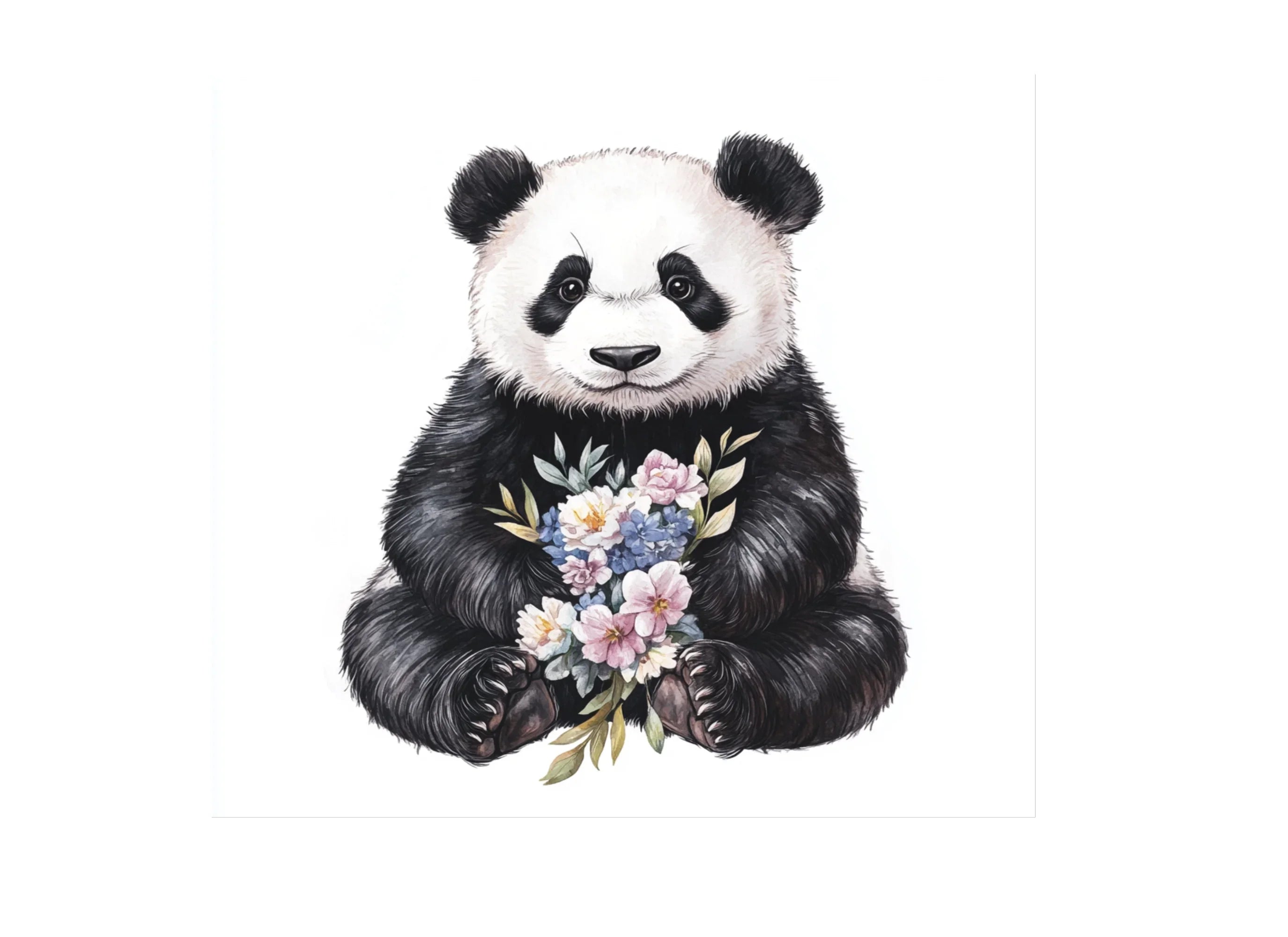 Charming Pandas with Floral Bouquets Clipart Bundle