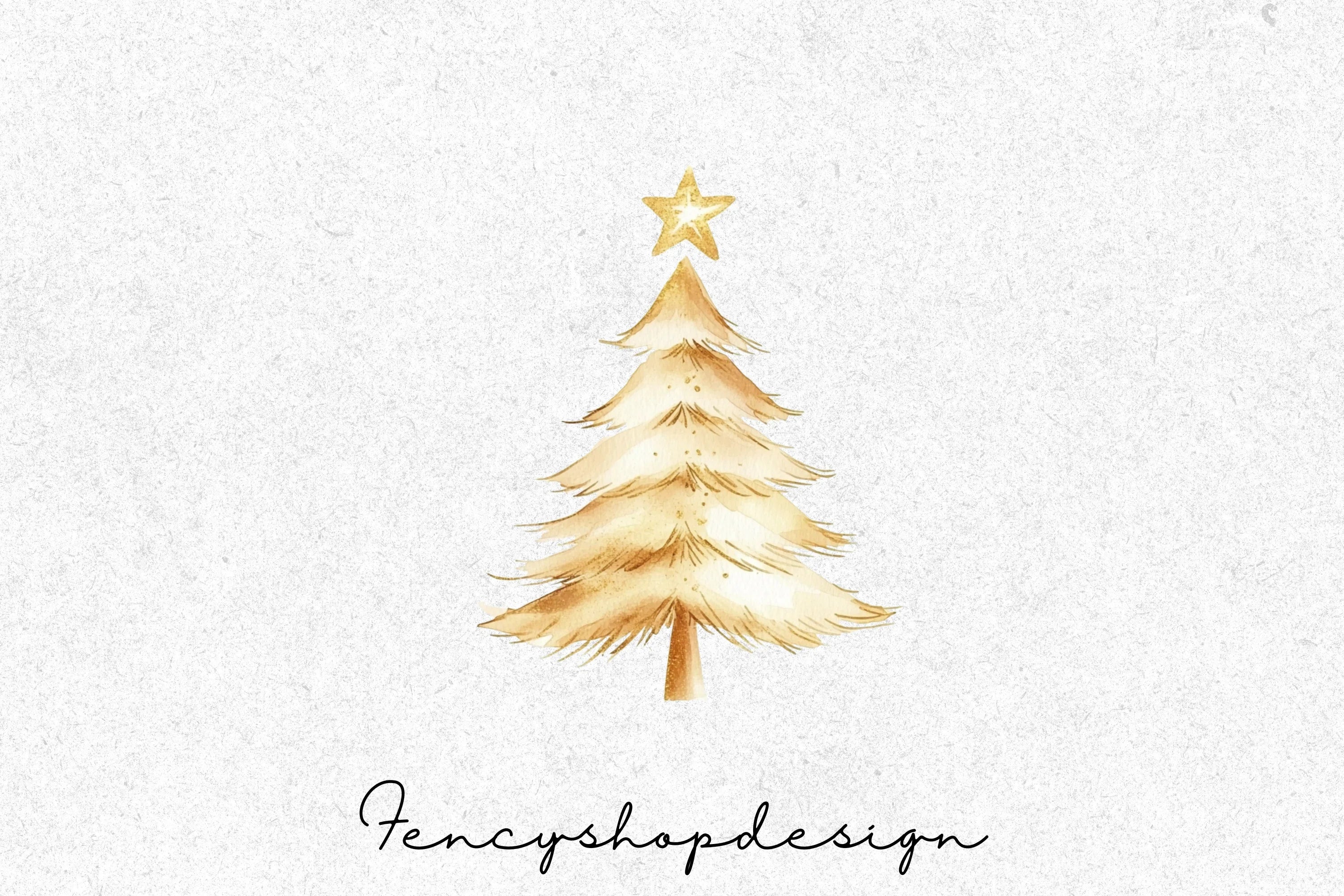 Elegant Gold and White Christmas Trees Clipart Bundle