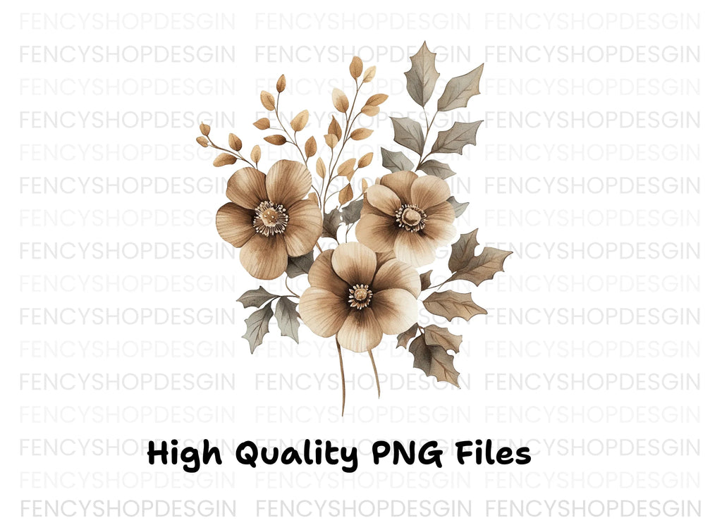 Elegant Brown Floral Arrangement Clipart Bundle