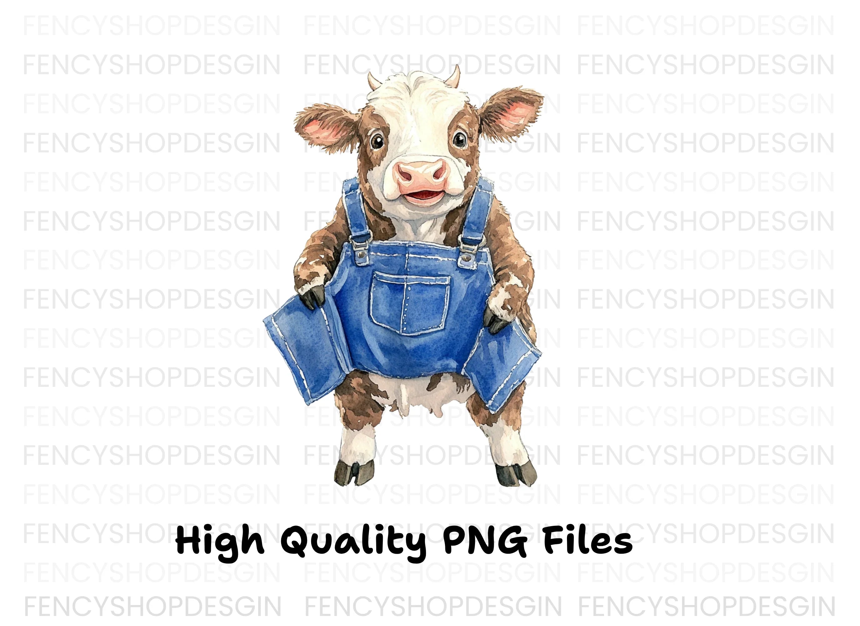 Cute Calves in Overalls Clipart Bundle