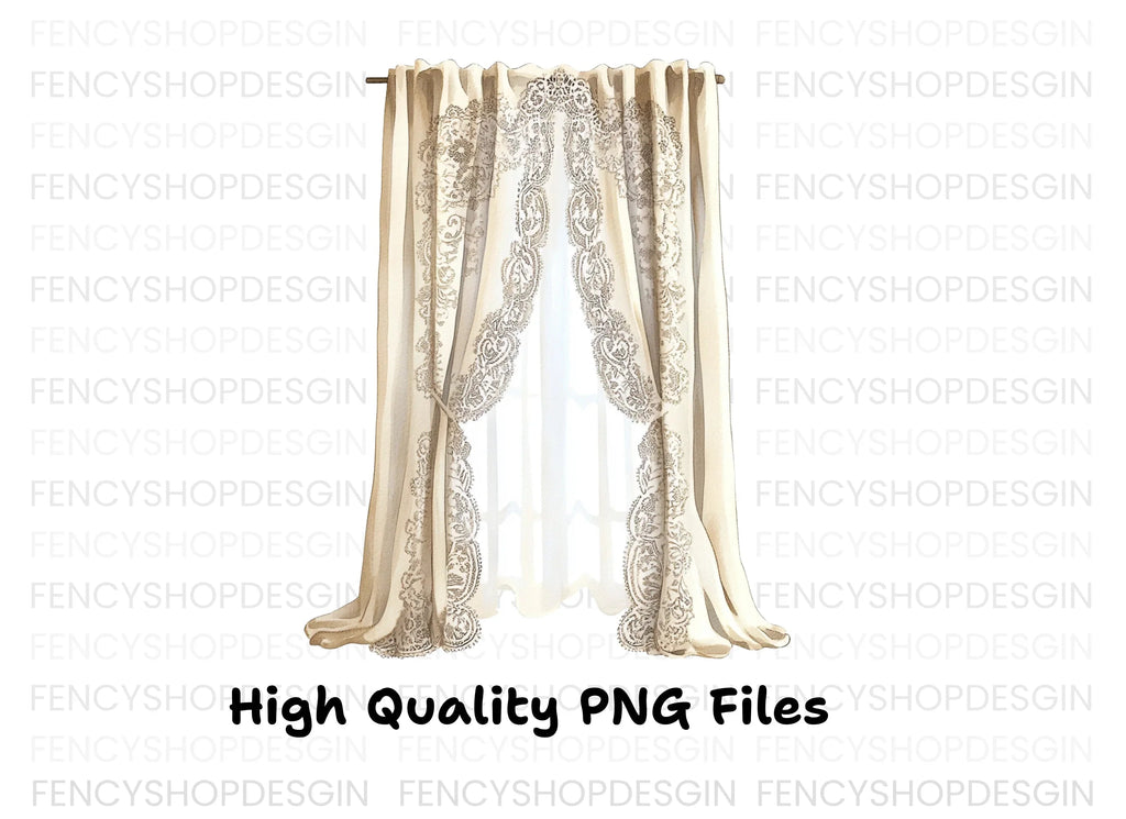 Vintage Floral Lace Curtain Clipart Bundle