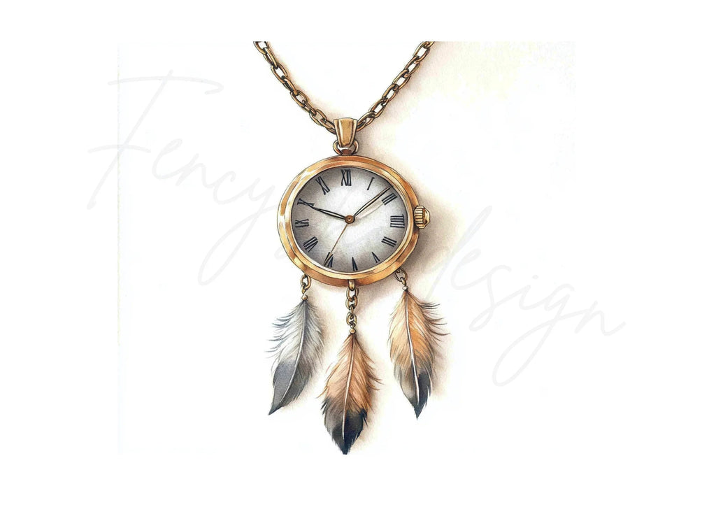 Steampunk Dream Catcher Clock Necklace Clipart Bundle