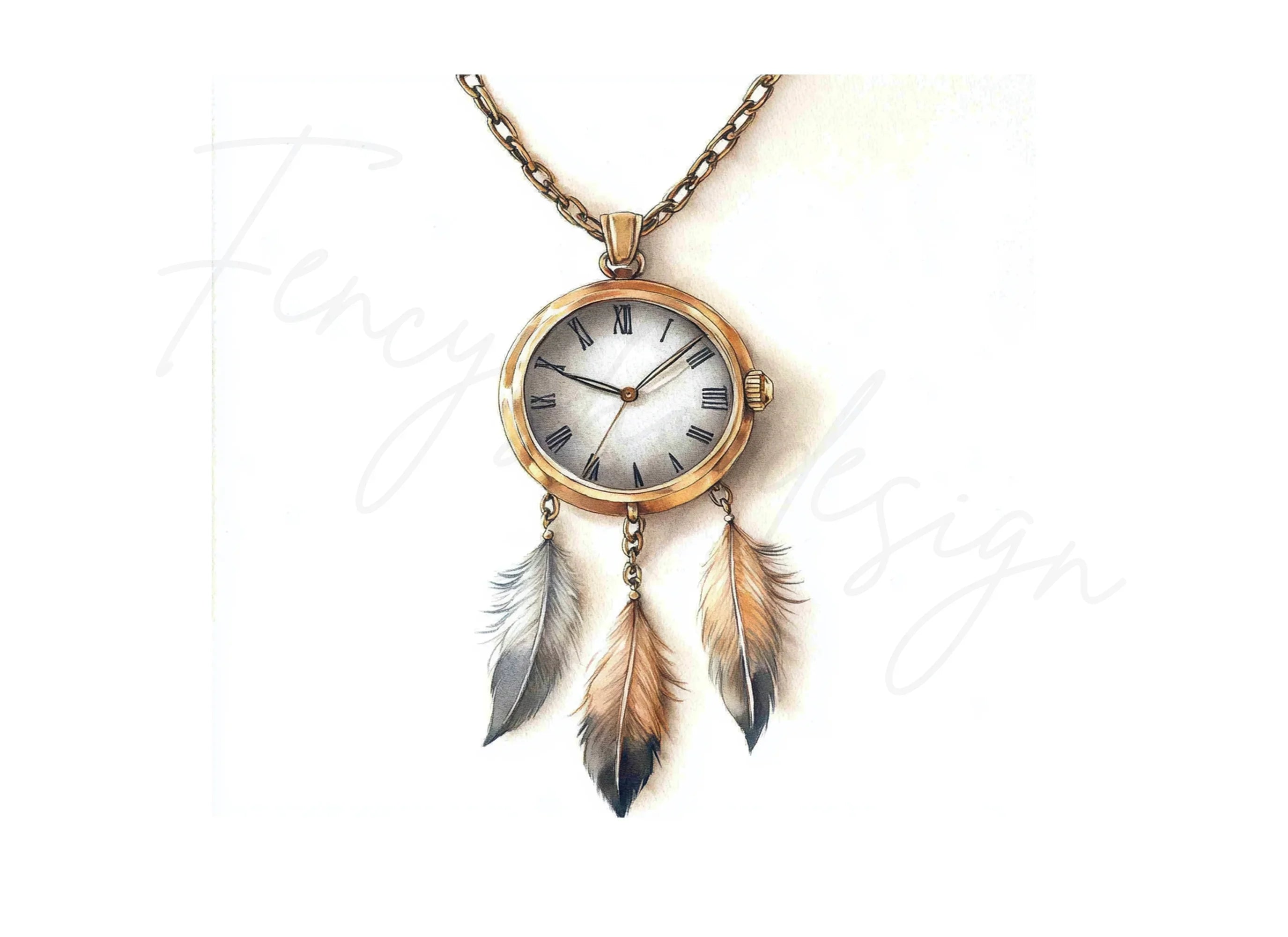 Steampunk Dream Catcher Clock Necklace Clipart Bundle