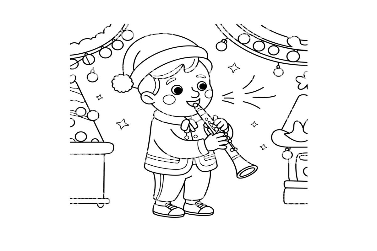 Cute Flutist Christmas Coloring Books