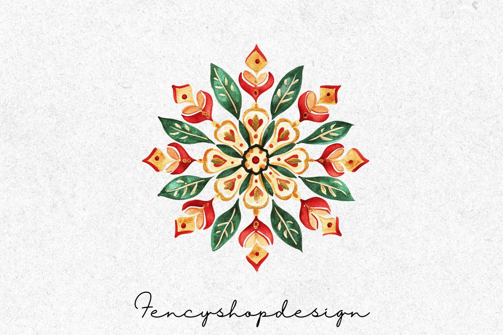 Christmas Mandala Santa Hat Clipart Bundle