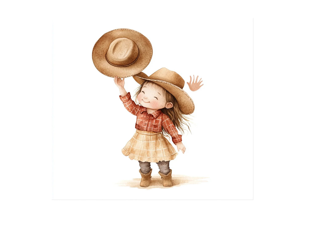 Happy Little Cowgirls with Hats Clipart Bundle