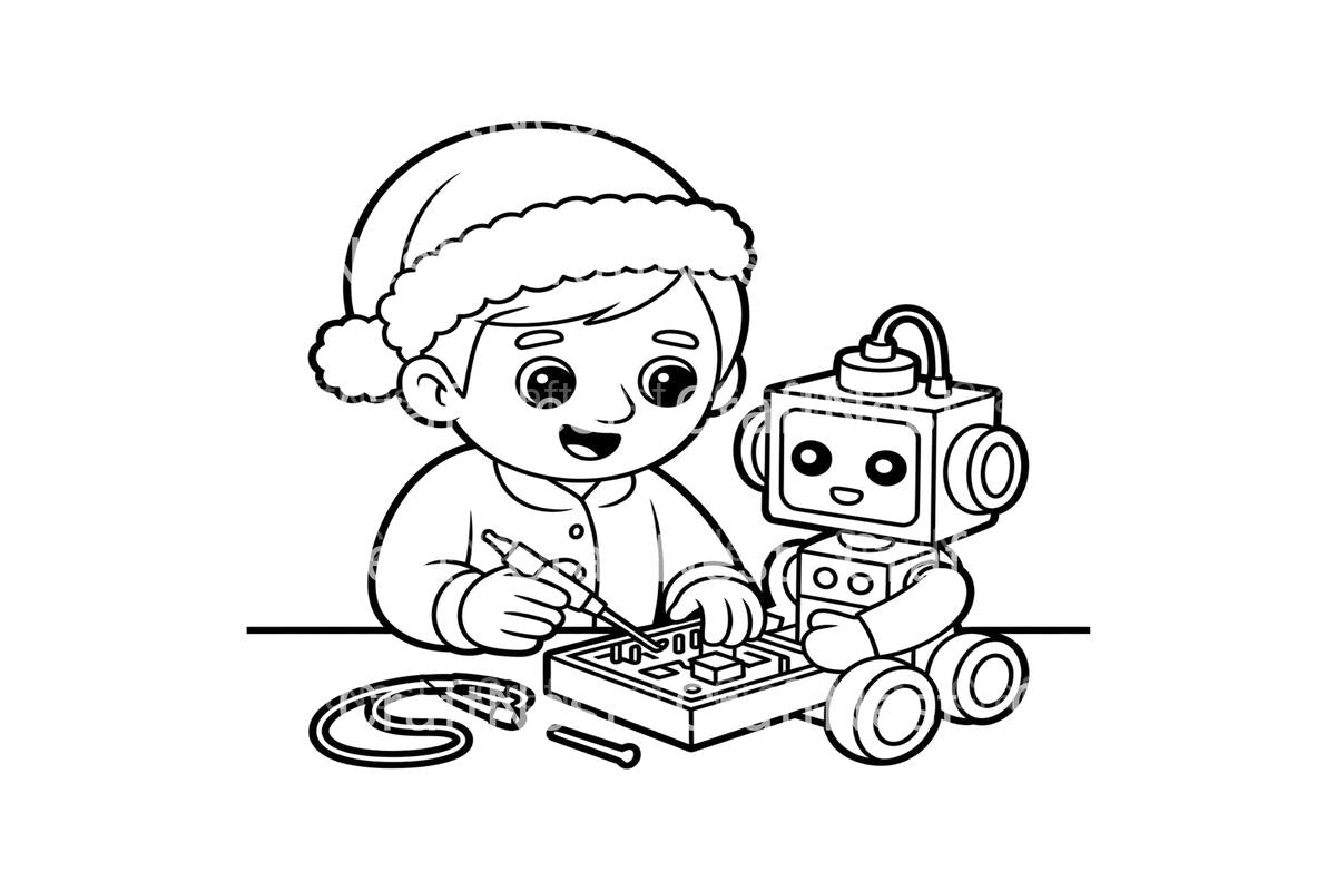 Kids Building Robots Christmas Coloring Books