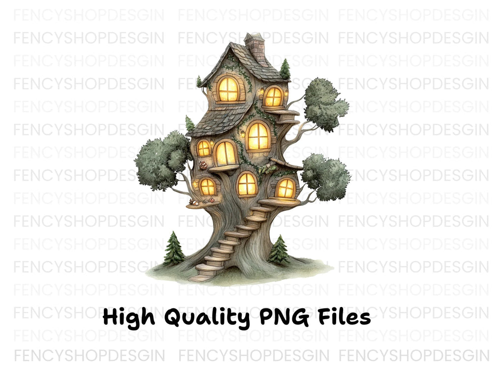 Enchanted Forest Treehouse Clipart Bundle