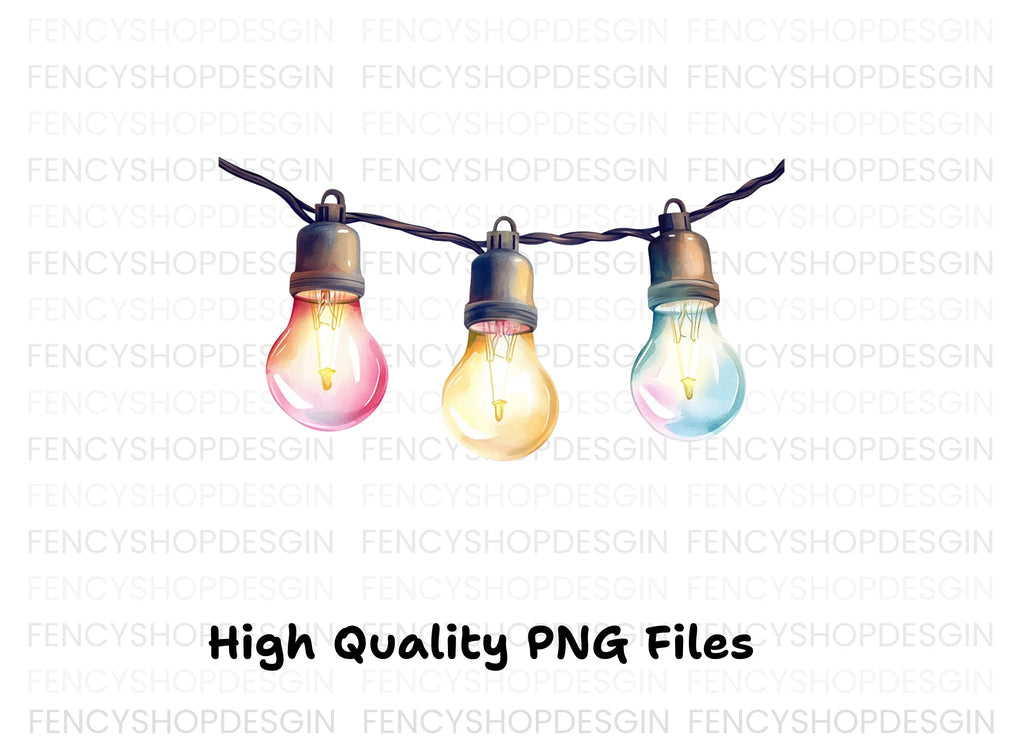 Colorful String Lights Clipart Bundle