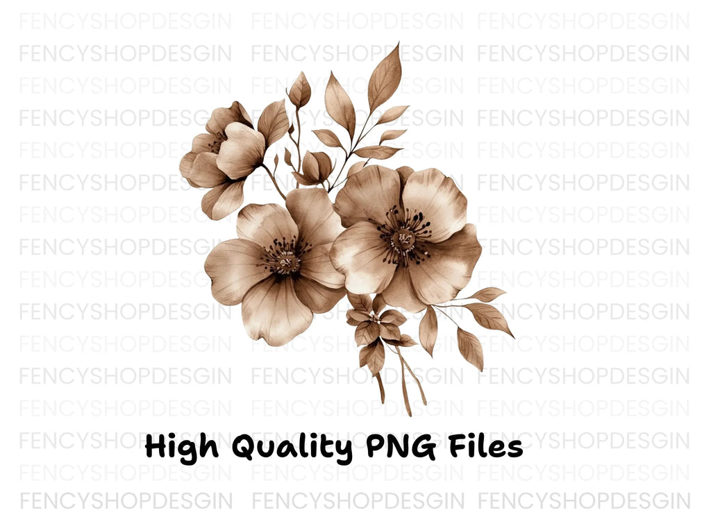 Elegant Sepia Floral Clipart Bundle