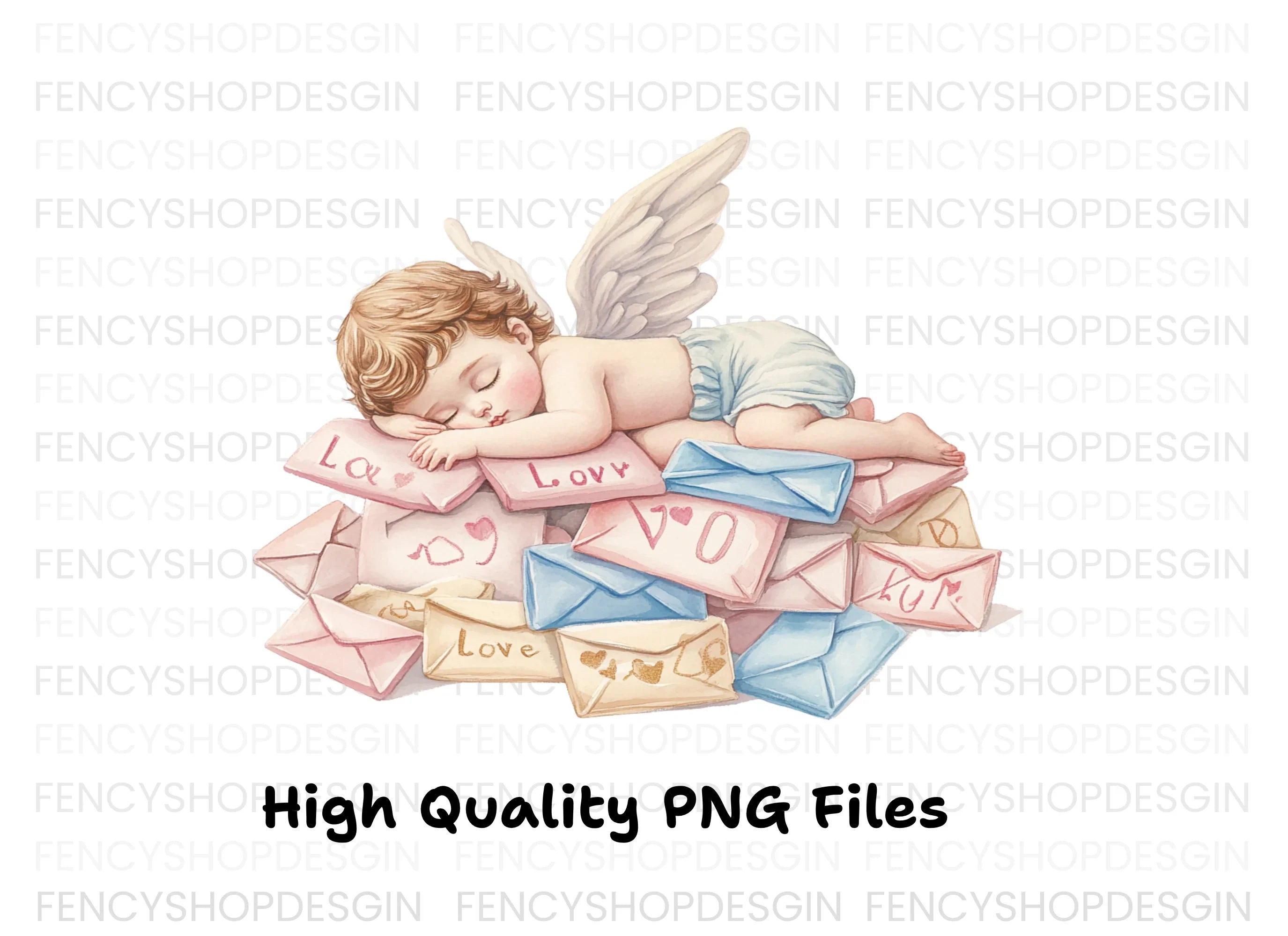 Sleeping Cherubs on Love Letter Piles Clipart Bundle