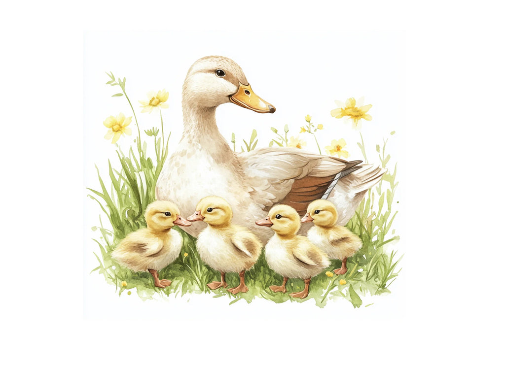 Mother Duck and Ducklings in Grass Clipart Bundle