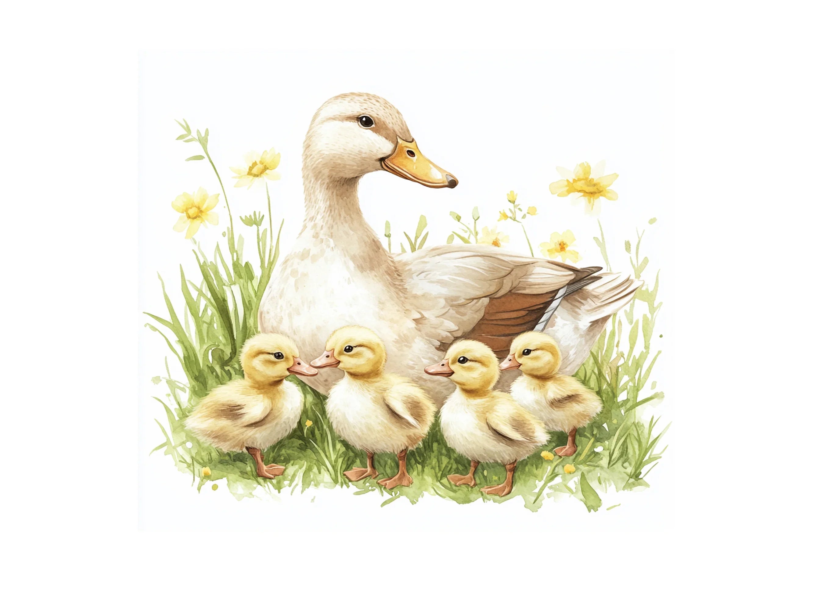Mother Duck and Ducklings in Grass Clipart Bundle