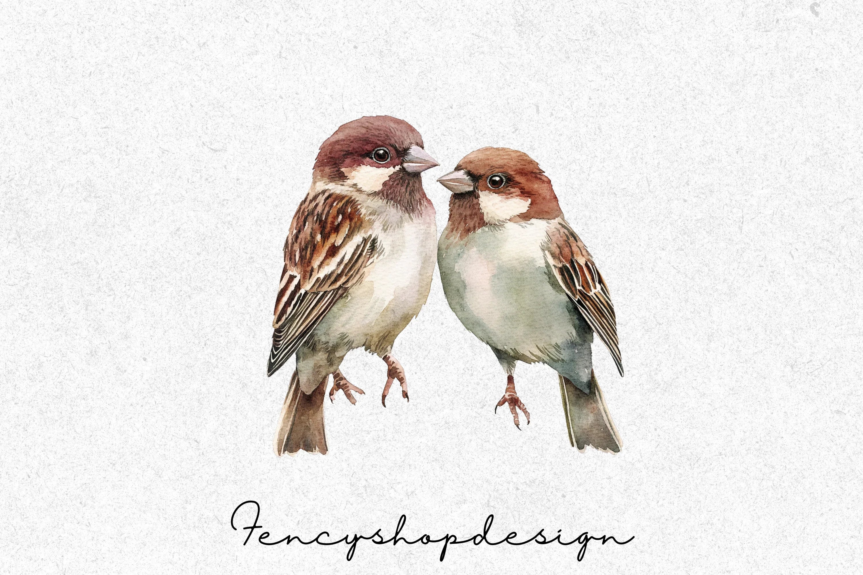 Charming Sparrow Illustrations Clipart Bundle