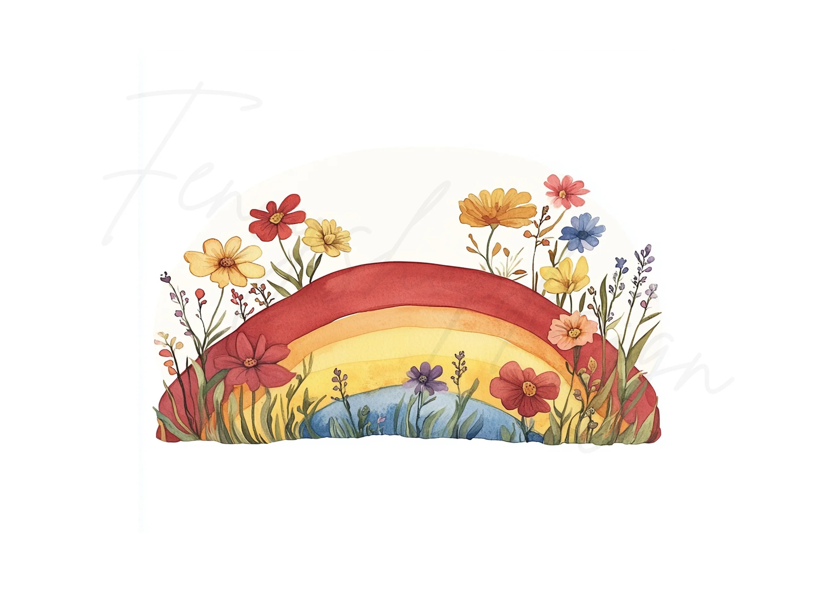 Rainbow Floral Clipart Bundle