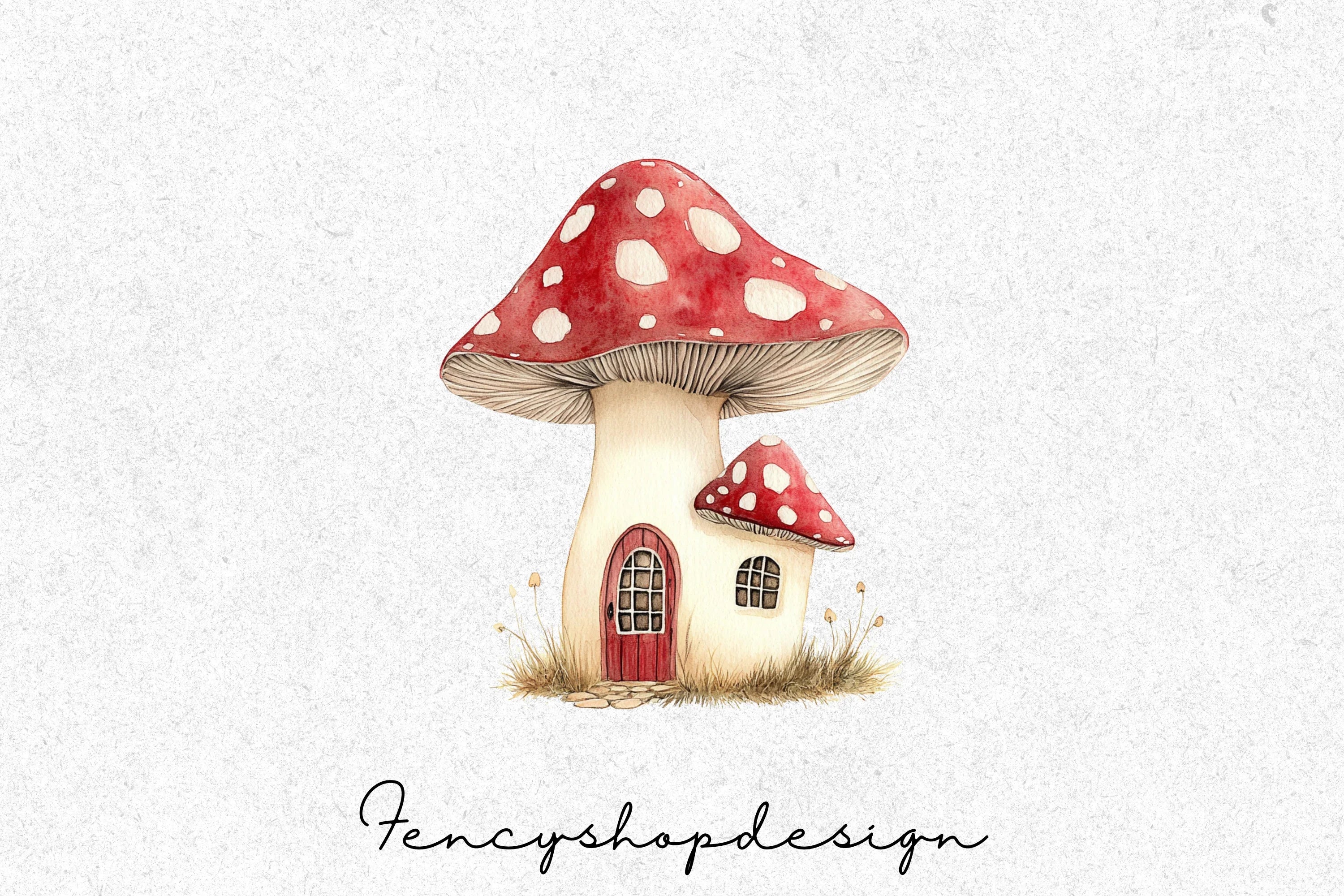 Whimsical Mushroom House Clipart Bundle