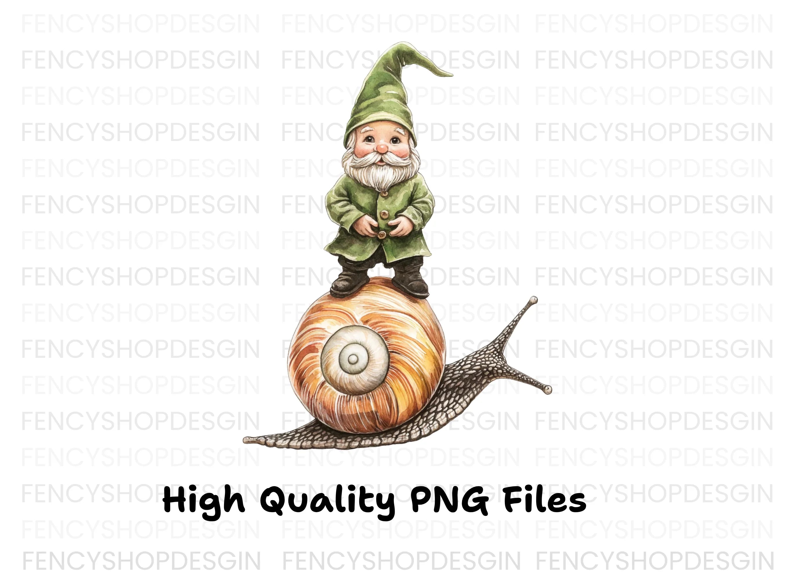 Green Hat Gnomes Riding Snails Clipart Bundle