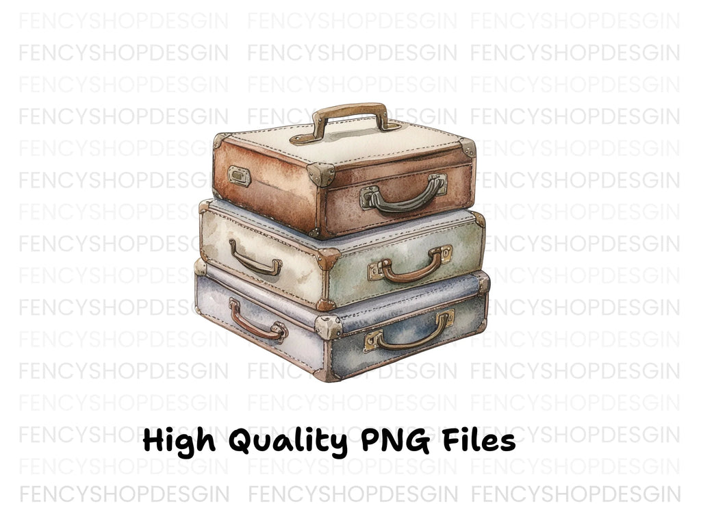 Vintage Suitcase Stack Clipart Bundle