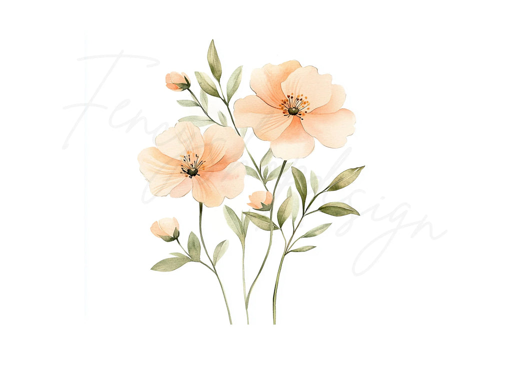 Peach Floral Clipart Bundle