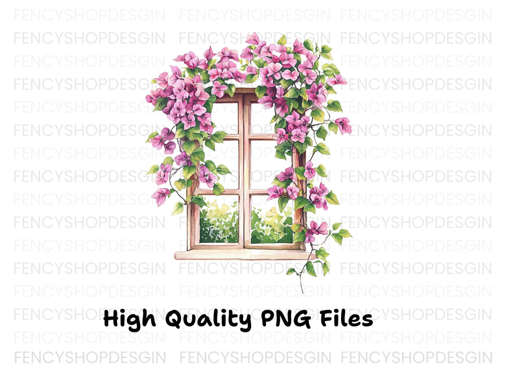 Vibrant Bougainvillea Window Clipart Bundle