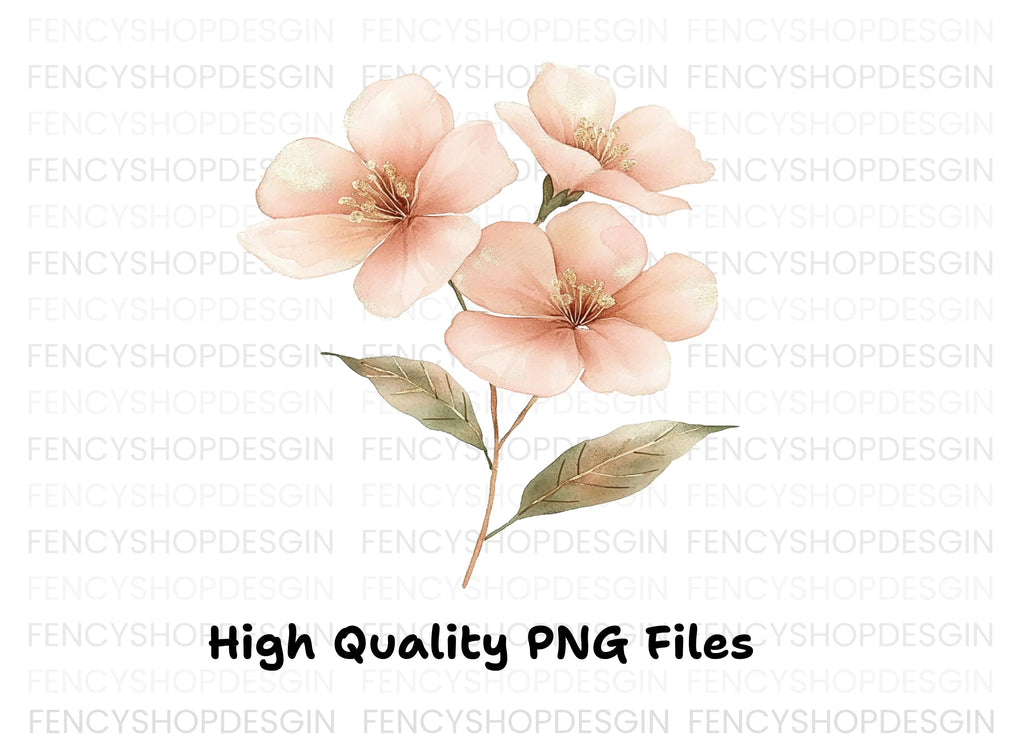 Delicate Pink Cherry Blossom Clipart Bundle