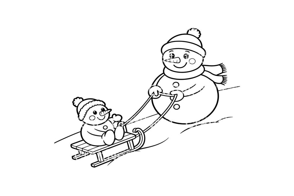 Snowman Sledding Winter Coloring Books