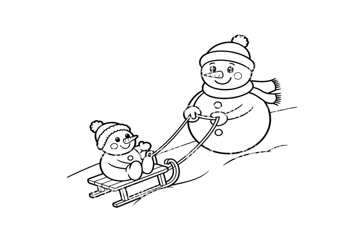 Snowman Sledding Winter Coloring Books