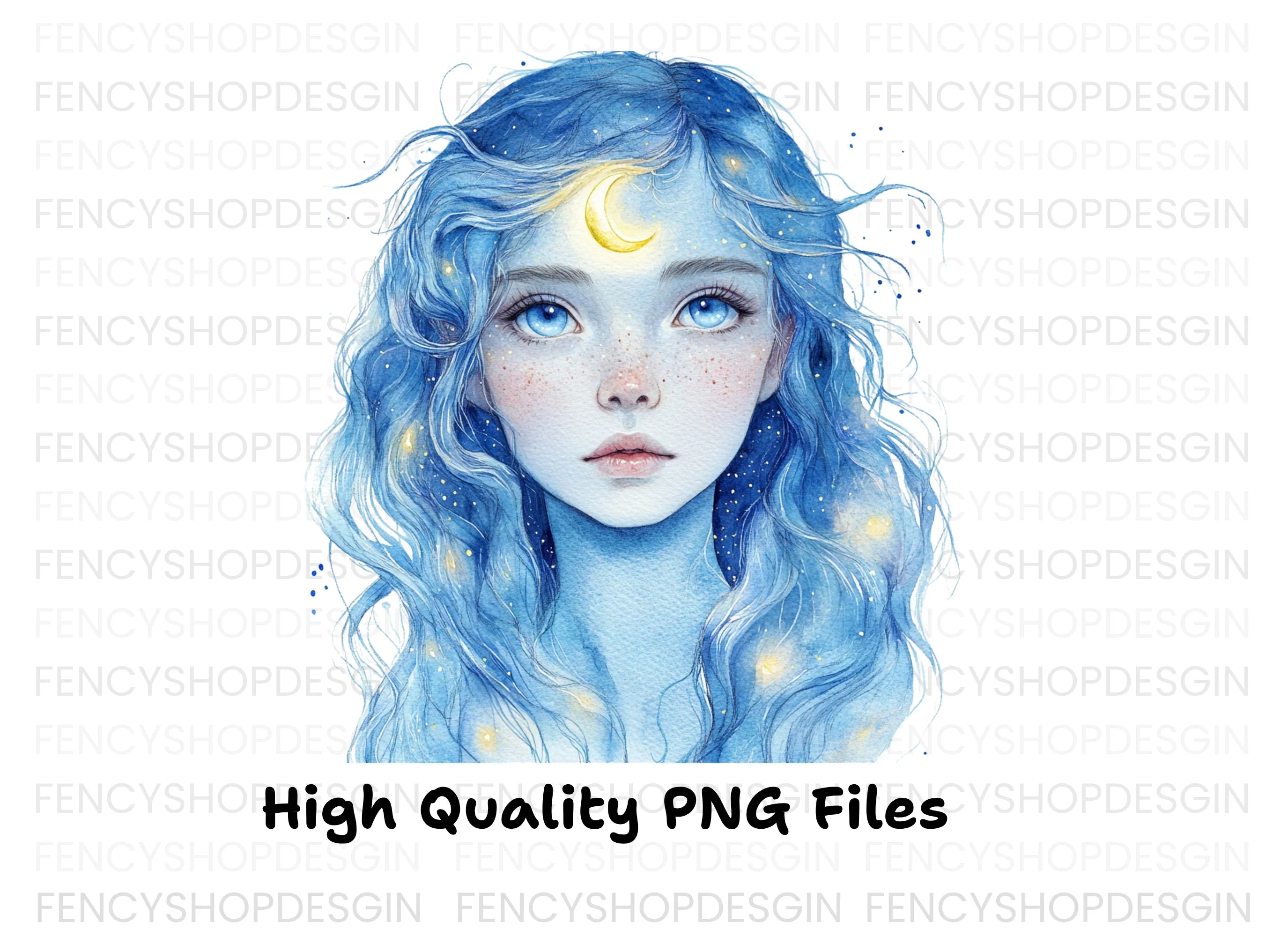 Celestial Blue Haired Girl Clipart Bundle