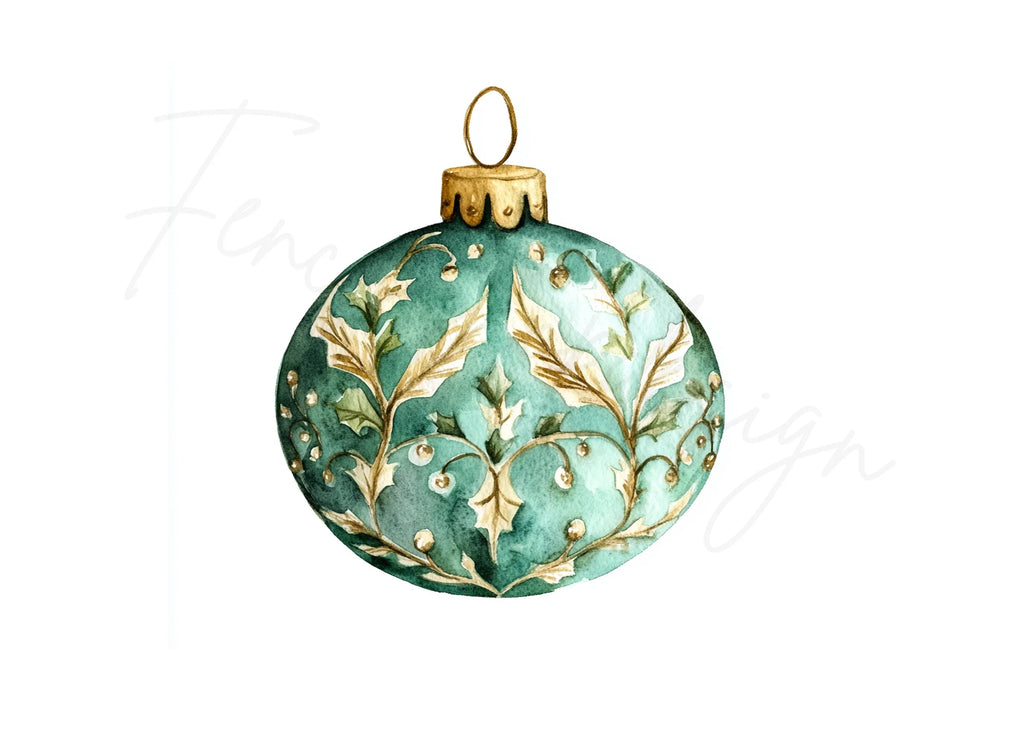 Teal Christmas Ornaments Clipart Bundle