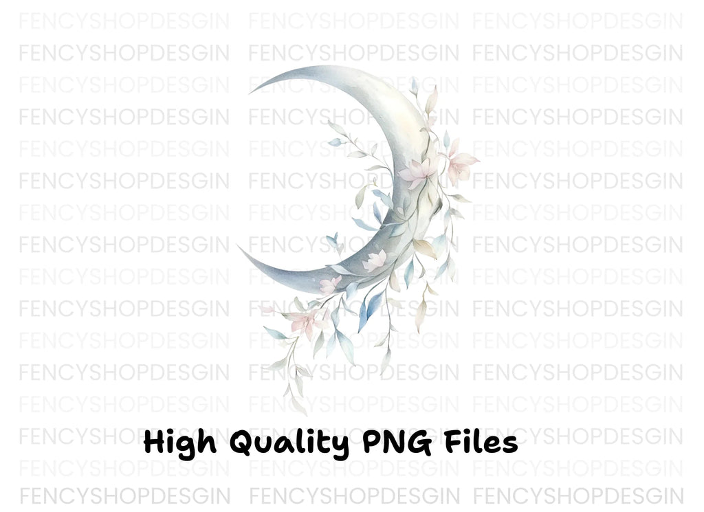 Whimsical Floral Moon Clipart Bundle