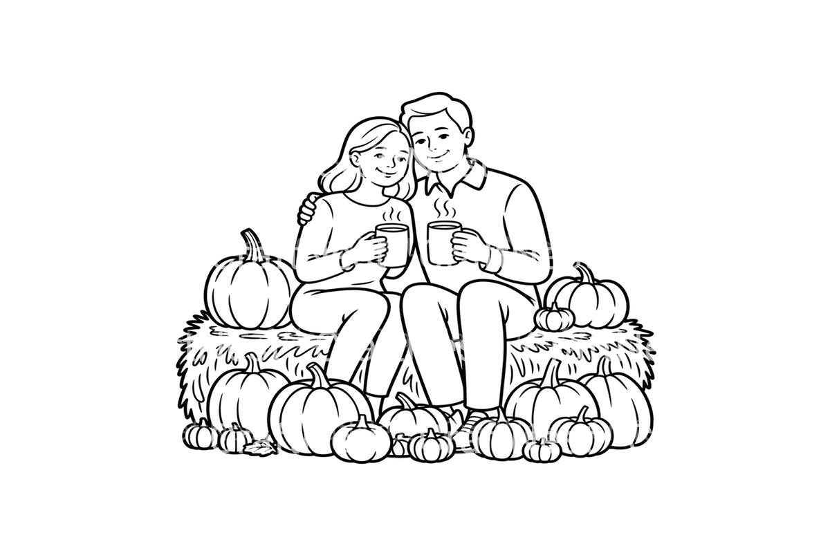 Autumn Couple with Pumpkins Coloring Books