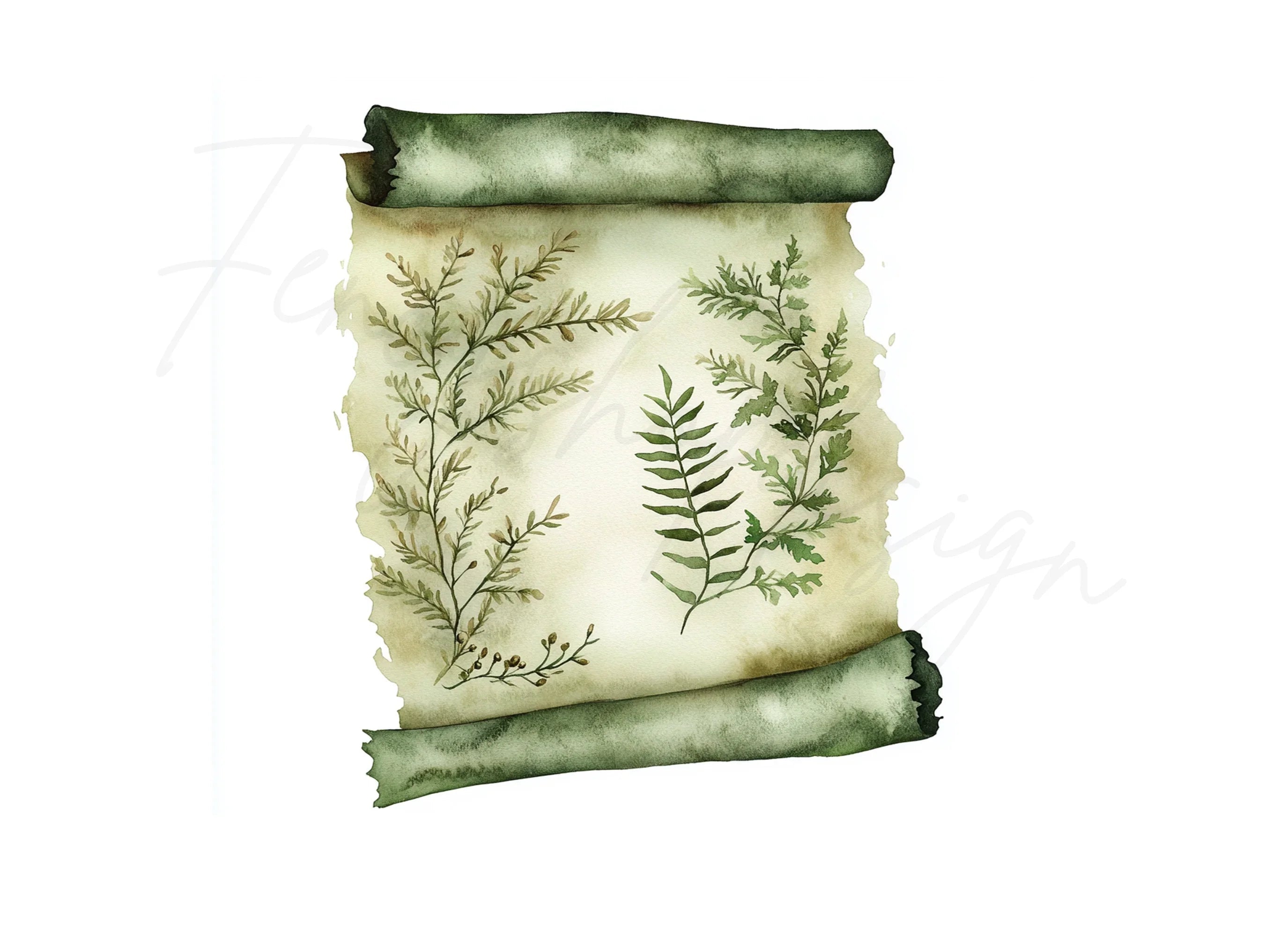 Vintage Scroll Fern Clipart Bundle