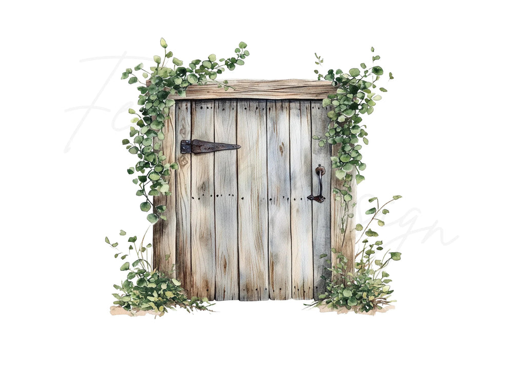 Rustic Wooden Door with Greenery Clipart Bundle