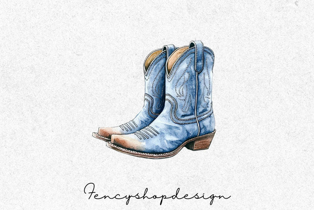Blue Cowboy Boots Clipart Bundle