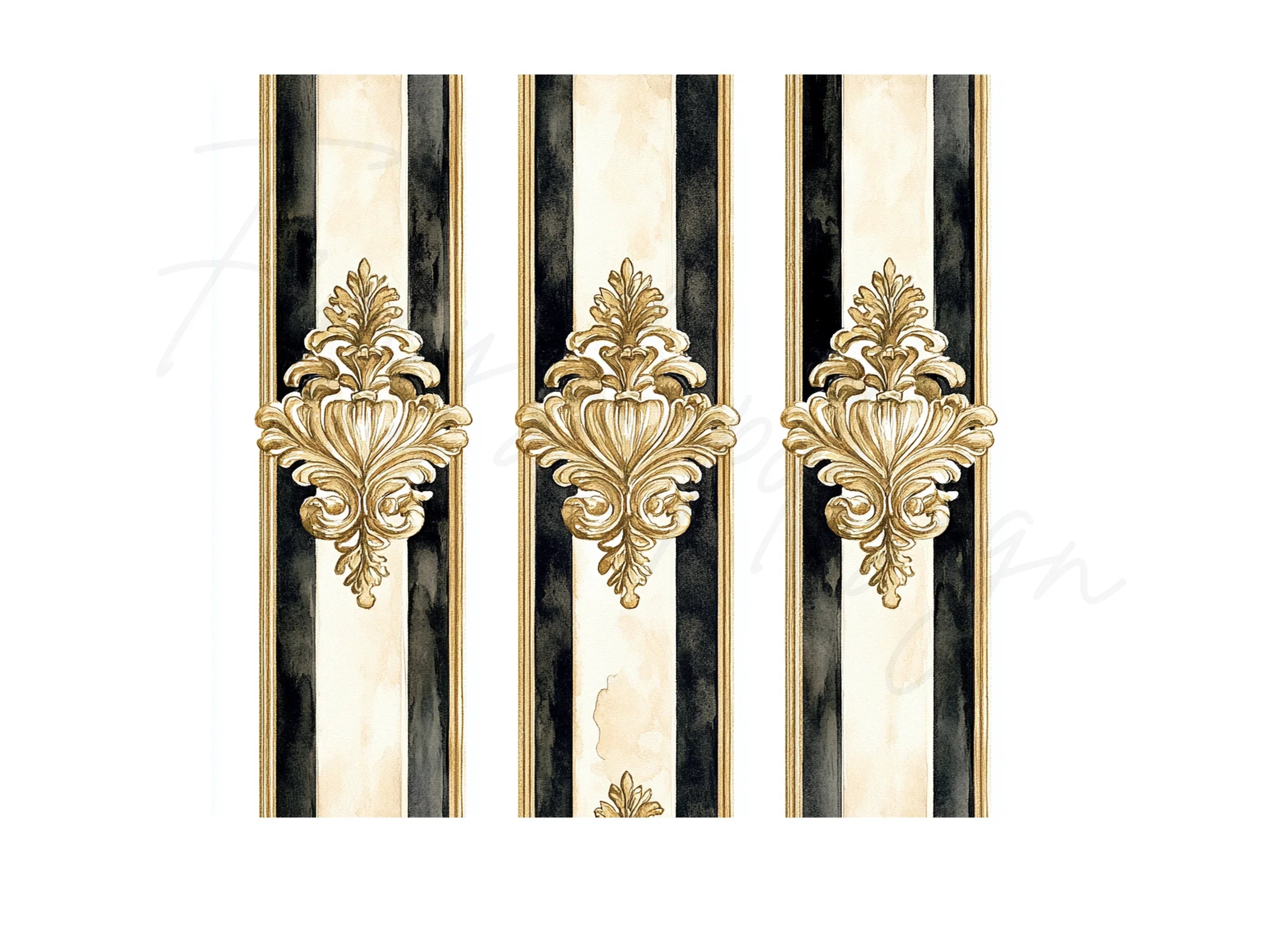 Elegant Gold Black Damask Pattern Clipart Bundle