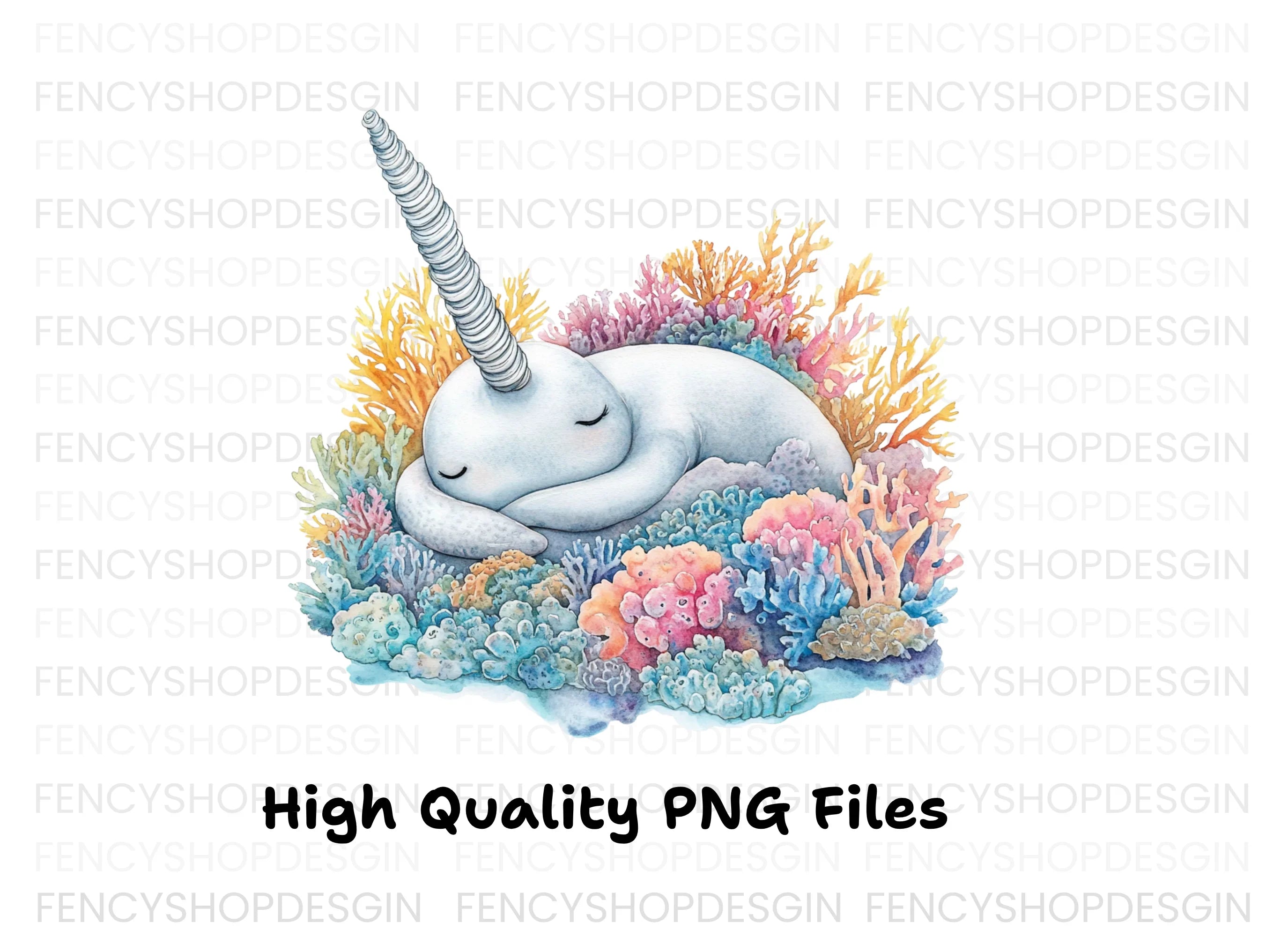 Sleeping Narwhal in Coral Reef Clipart Bundle