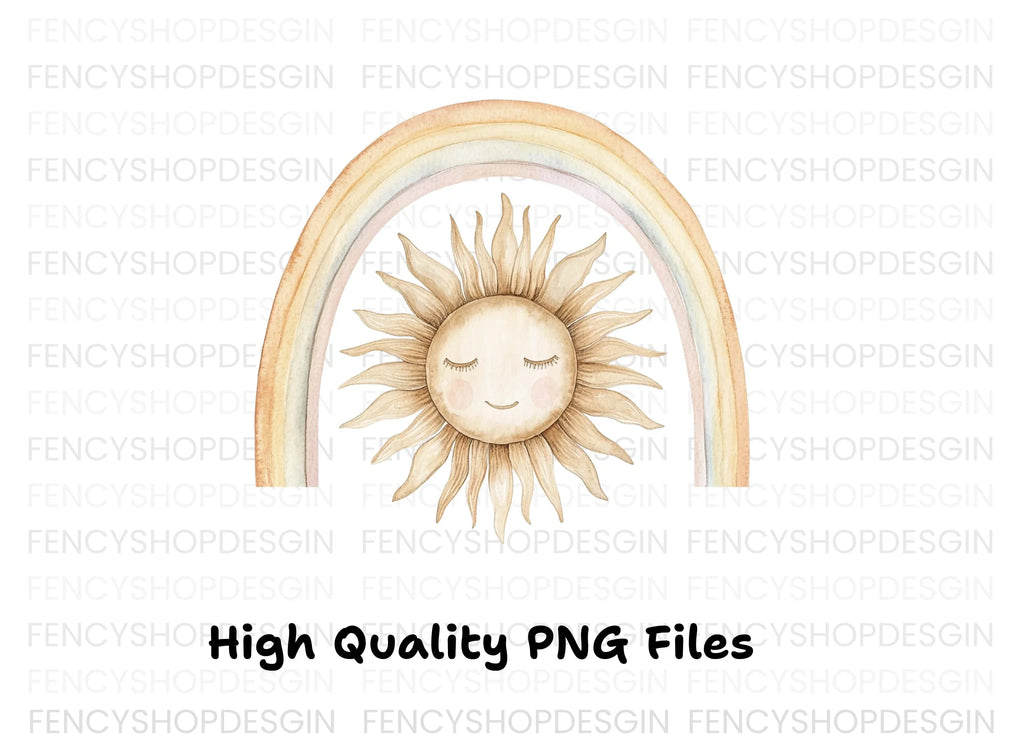 Sleeping Sun Under Boho Rainbow Clipart Bundle