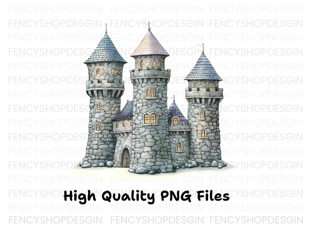 Stone Fantasy Castle Clipart Bundle