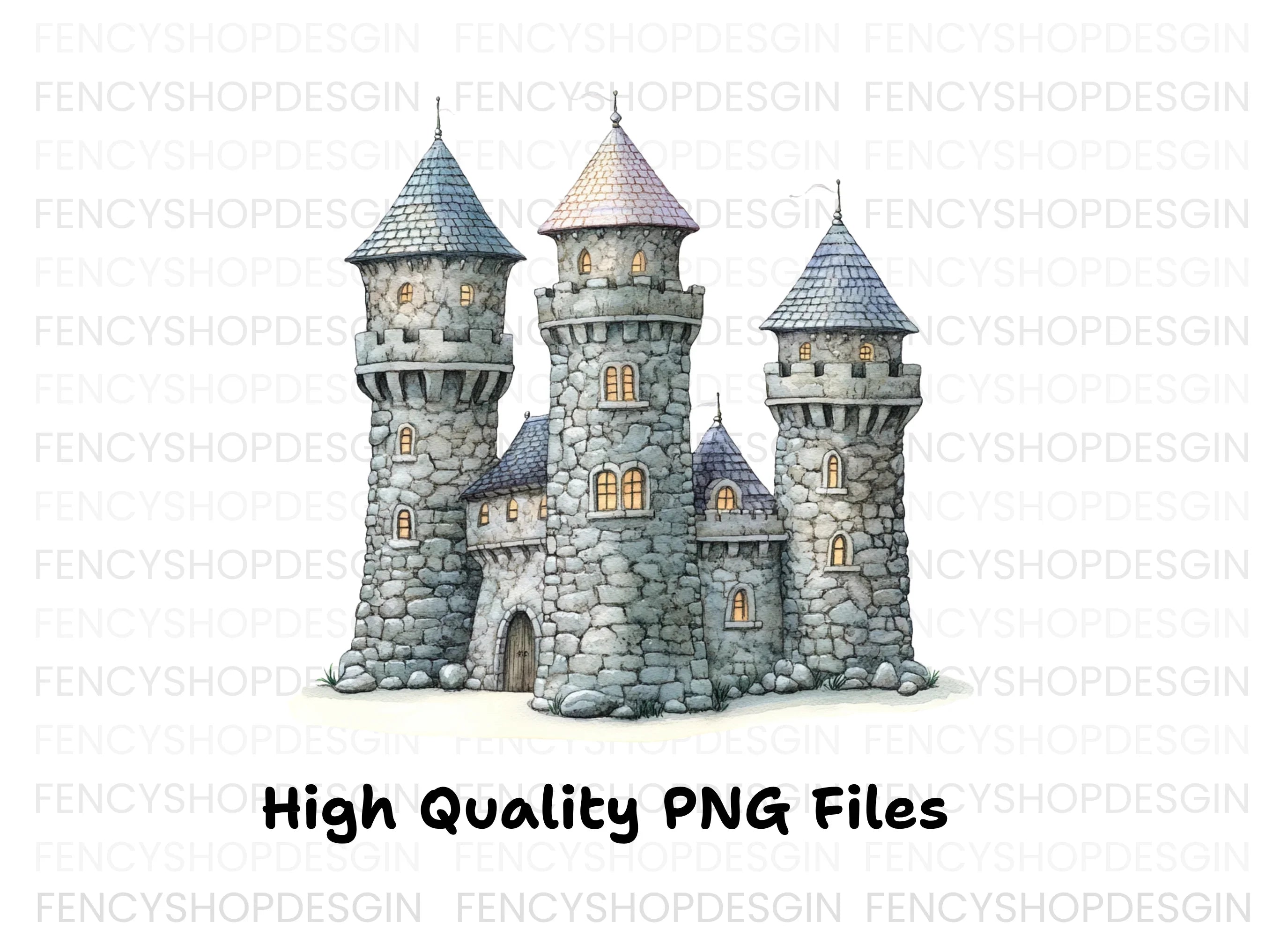 Stone Fantasy Castle Clipart Bundle