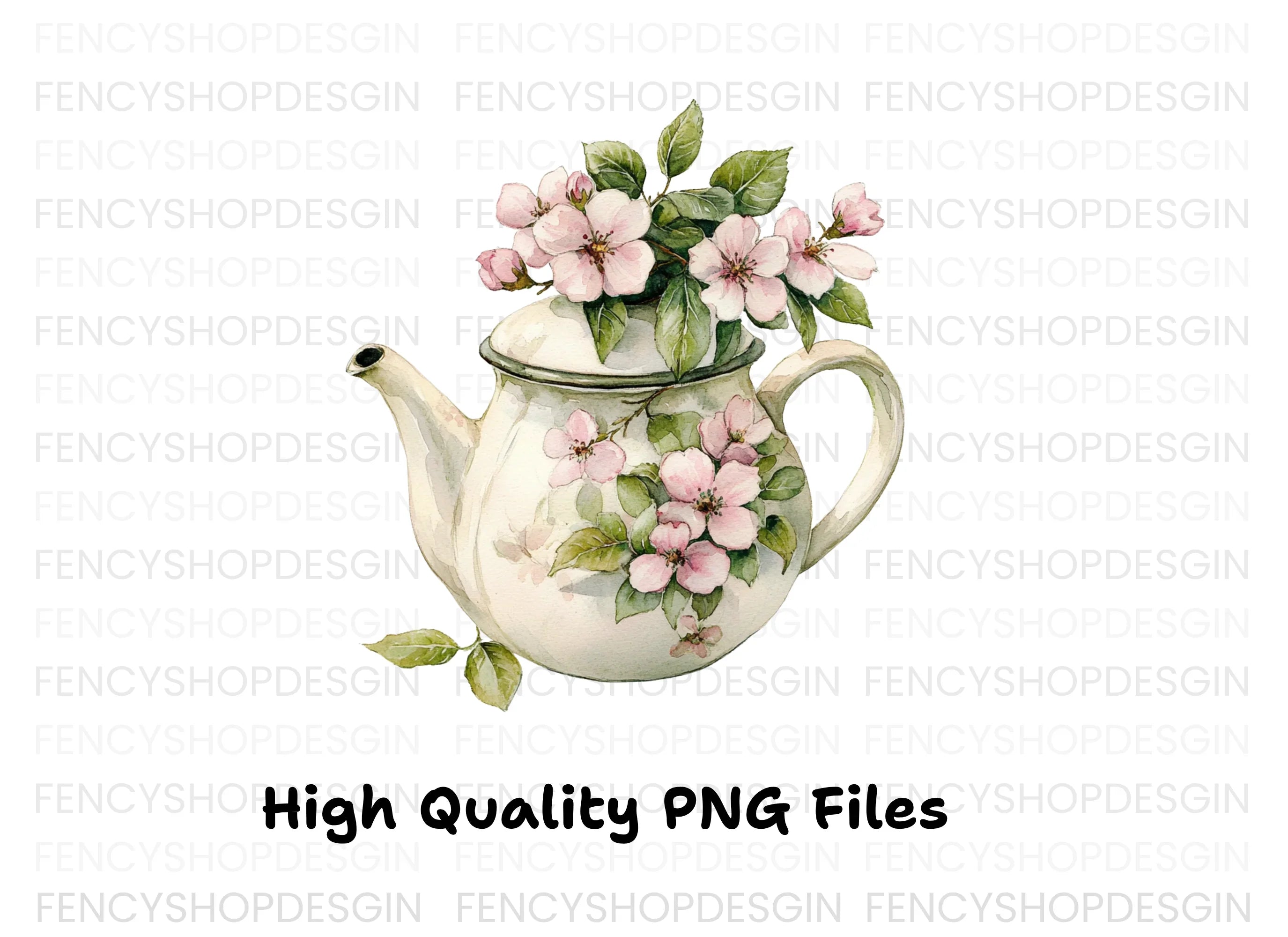 Cherry Blossom Teapots Clipart Bundle