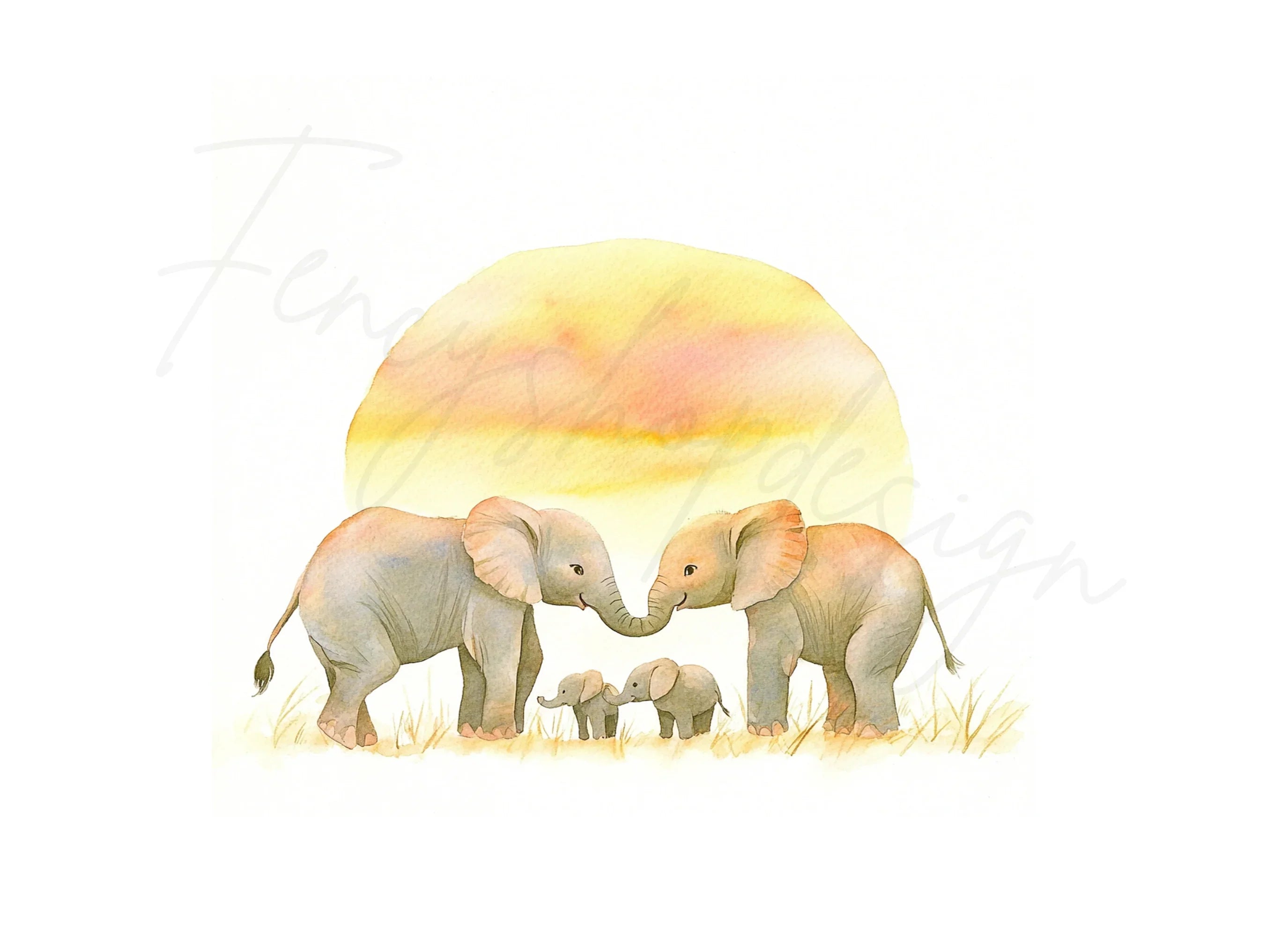 Elephant Family Sunset Clipart Bundle