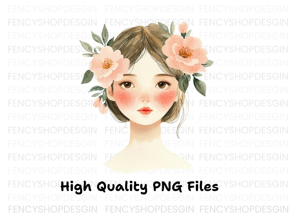 Cute Girls with Flower Crowns Clipart Bundle