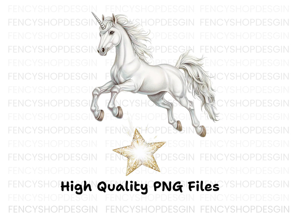 Majestic White Unicorn with Star Clipart Bundle