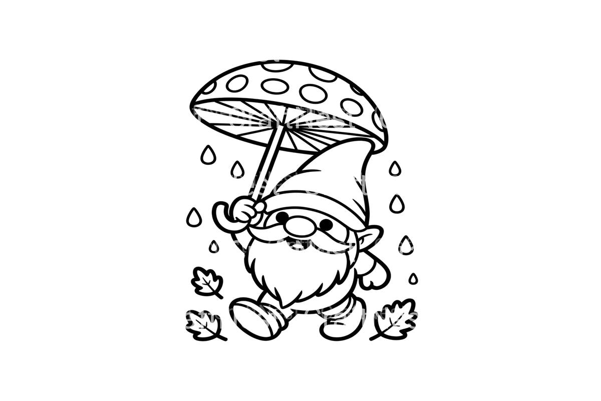 Cute Gnomes with Mushroom Umbrellas Coloring Books