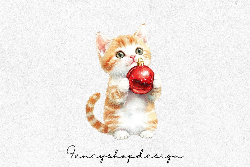 Cute Christmas Kittens with Baubles Clipart Bundle