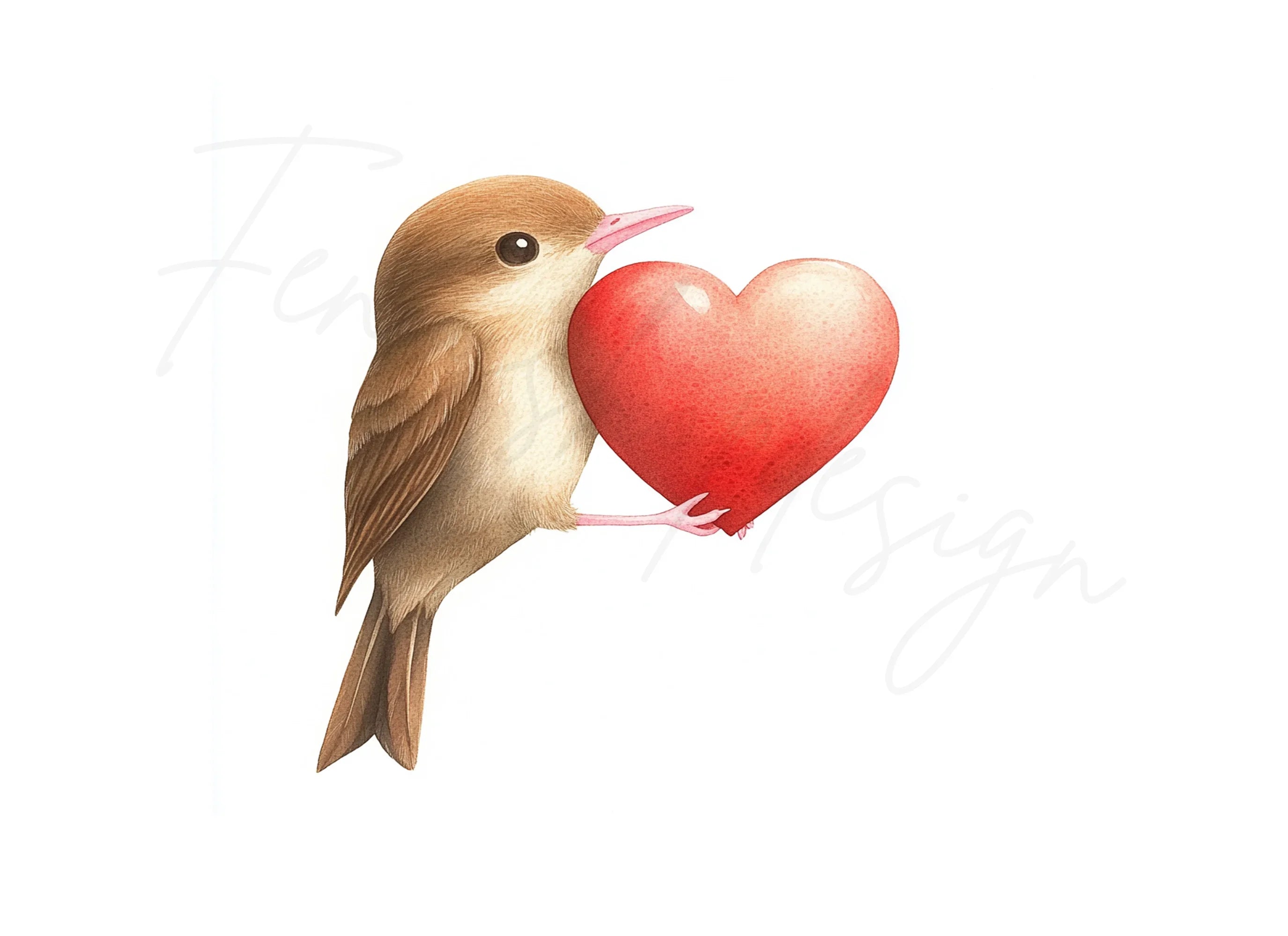 Cute Birds Holding Hearts Clipart Bundle