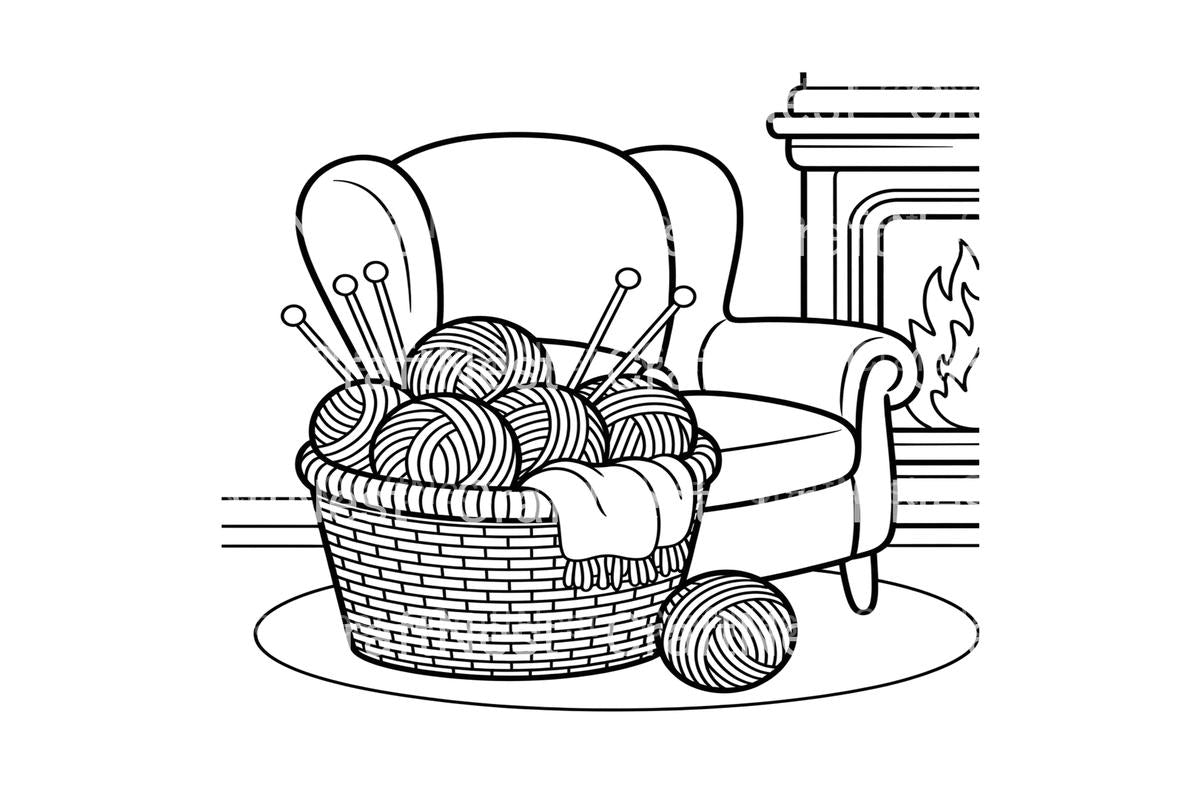 Cozy Autumn Knitting Basket Coloring Books