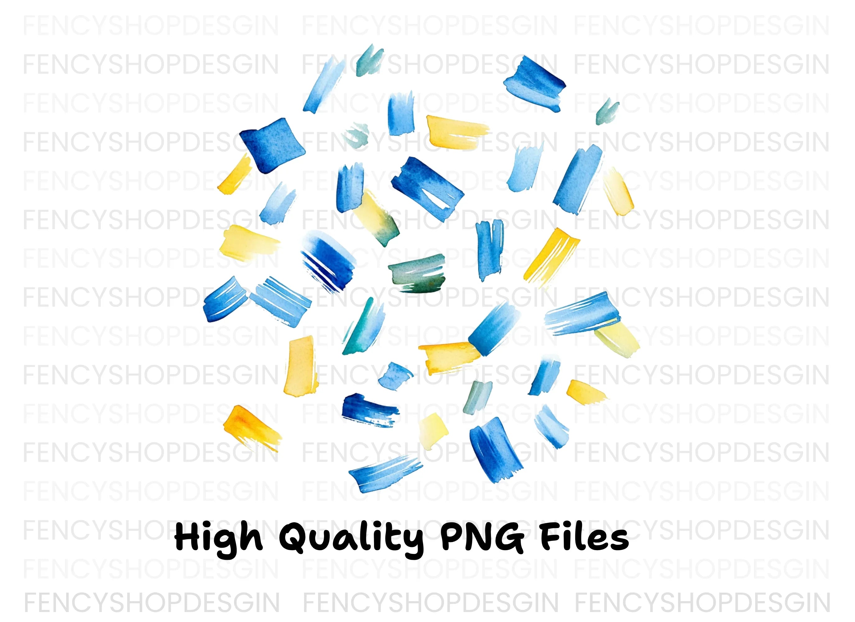 Abstract Blue Yellow Strokes Clipart Bundle